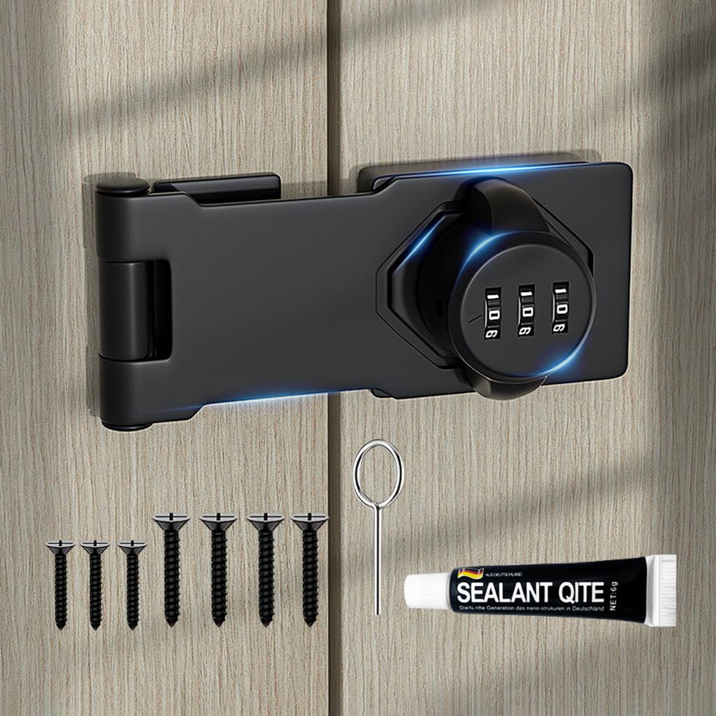 HASTHIP Household Cabinet Password Hasp Locks, Cabinet Door Combination Lock, Door Security Slide Latch Lock for Small Doors, Cabinets, Barn Door, Bathroom, Outdoor, Garden (Black) HASTHIP Household Cabinet Password Hasp Locks, Cabinet Door Combination Lock, Door Security Slide Latch Lock for Small Doors, Cabinets, Barn Door, Bathroom, Outdoor, Garden (Black)
